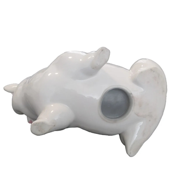 Vintage 90s White Smiling Pig Piggy Bank with pink nose, pink ears, cork stopper - Picture 5 of 9